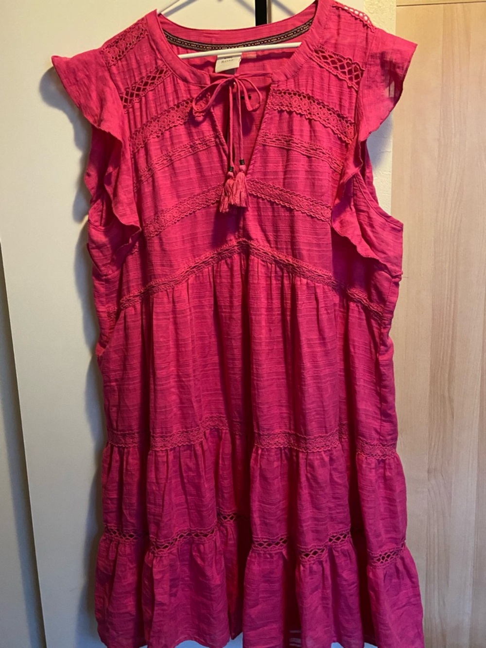 Knox Rose Hot Pink Boho Tassel Tiered Dress